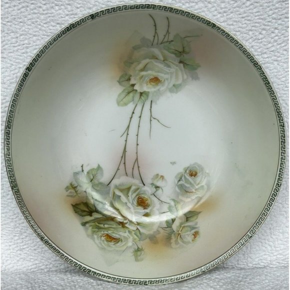 Antique White Roses Serving Bowl Three Crown Pottery Unger & Schlilde 1906-1916 - Picture 1 of 16